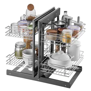 VEVOR 2 Tier 4 Shelf Blind Corner Pull Out Organizer Chrome Kitchen Cabinet Basket