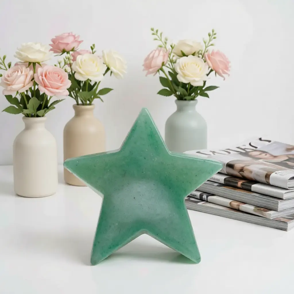 Natural Crystal 5-Pointed Star Figurine, Heart Chakra Meditation Decor, Mini Desktop Spiritual Gift for Luck