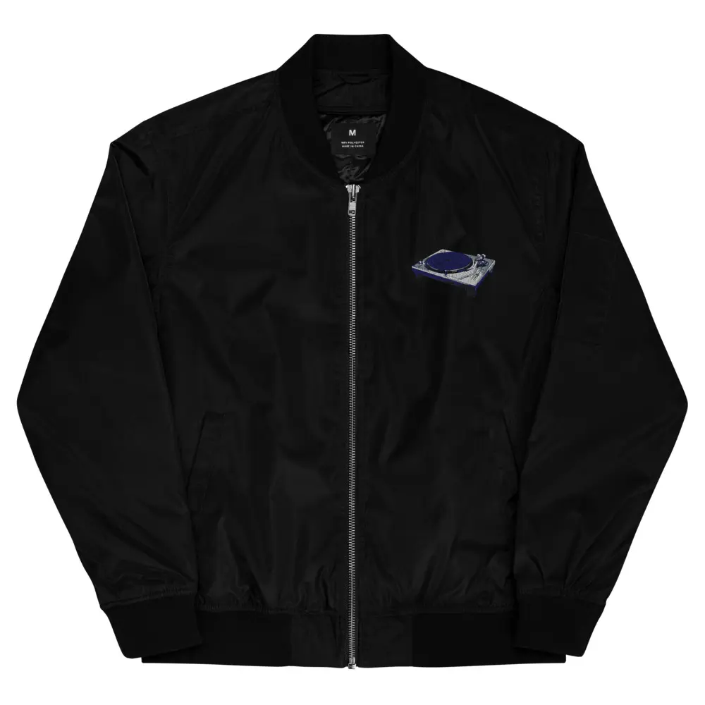 DjsinLA DJ Bomber Jacket with Stitched Turntable Logo Classic Polyester Fabric Menswear Unisex