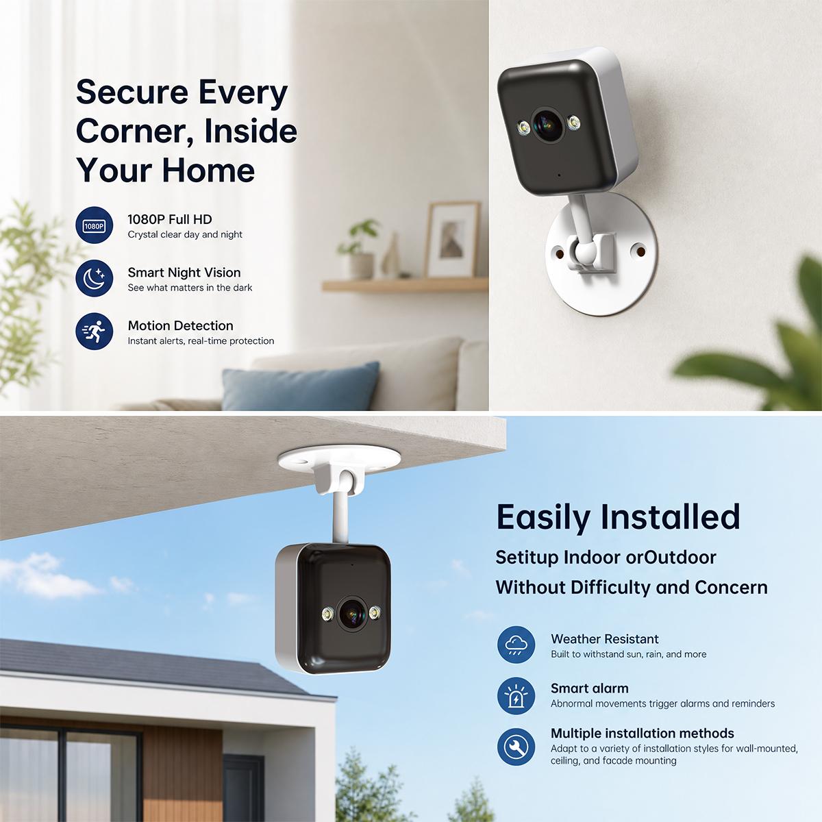 【Free Power Supply】JOOAN WiFi MINI 1080P FHD Camera Indoor And Outdoor Waterproof Security Surveillance, 1 Year Warranty, Can Still Monitor Without Network, Suitable For Home And Outdoor Use, Color Night Vision, With Spotlight And Two-Way Audio, Alexa