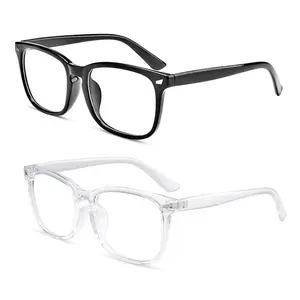 2-Pack Blue Light Blocking Glasses - Stylish Anti-Eyestrain Frames for Screen Time, Gaming, & Reading (Black + Clear)