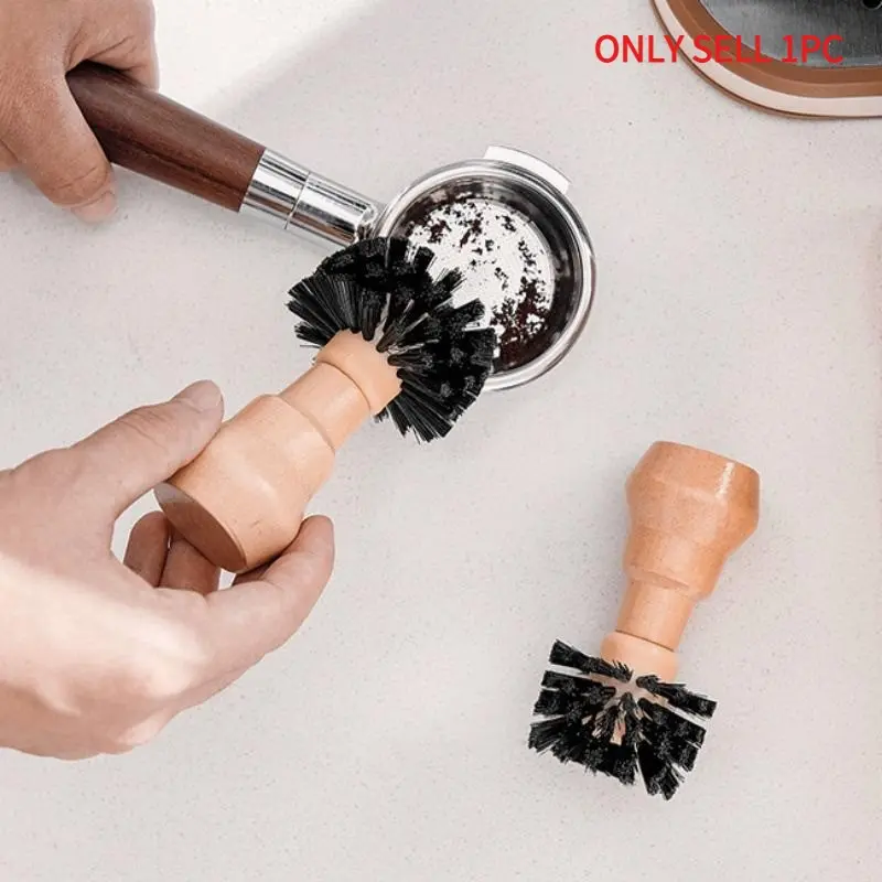 For 51/58MM Portafilter Cleaning Brush Professional Barista Espresso Coffee Cleaning Brush Tool with Wooden Handle
