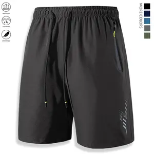 Men’s zip-pocket shorts, summer ice silk beach shorts, available in multiple colors, suitable for running, fitness, and casual wear