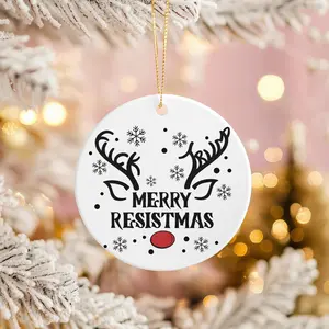 Subtle FDT Reindeer Christmas Ornament, Xmas Ceramic Ornament, Protest Gifts, Feminist Gift, Merry Resistamas Ornament