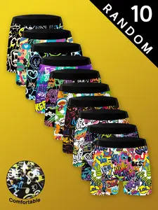 Random Men's Letter Print Boxer Brief, Breathable Comfortable Quick-Drying Underwear for Men, Casual Men's Underwear for All Seasons, Stretchy Boxer Briefs