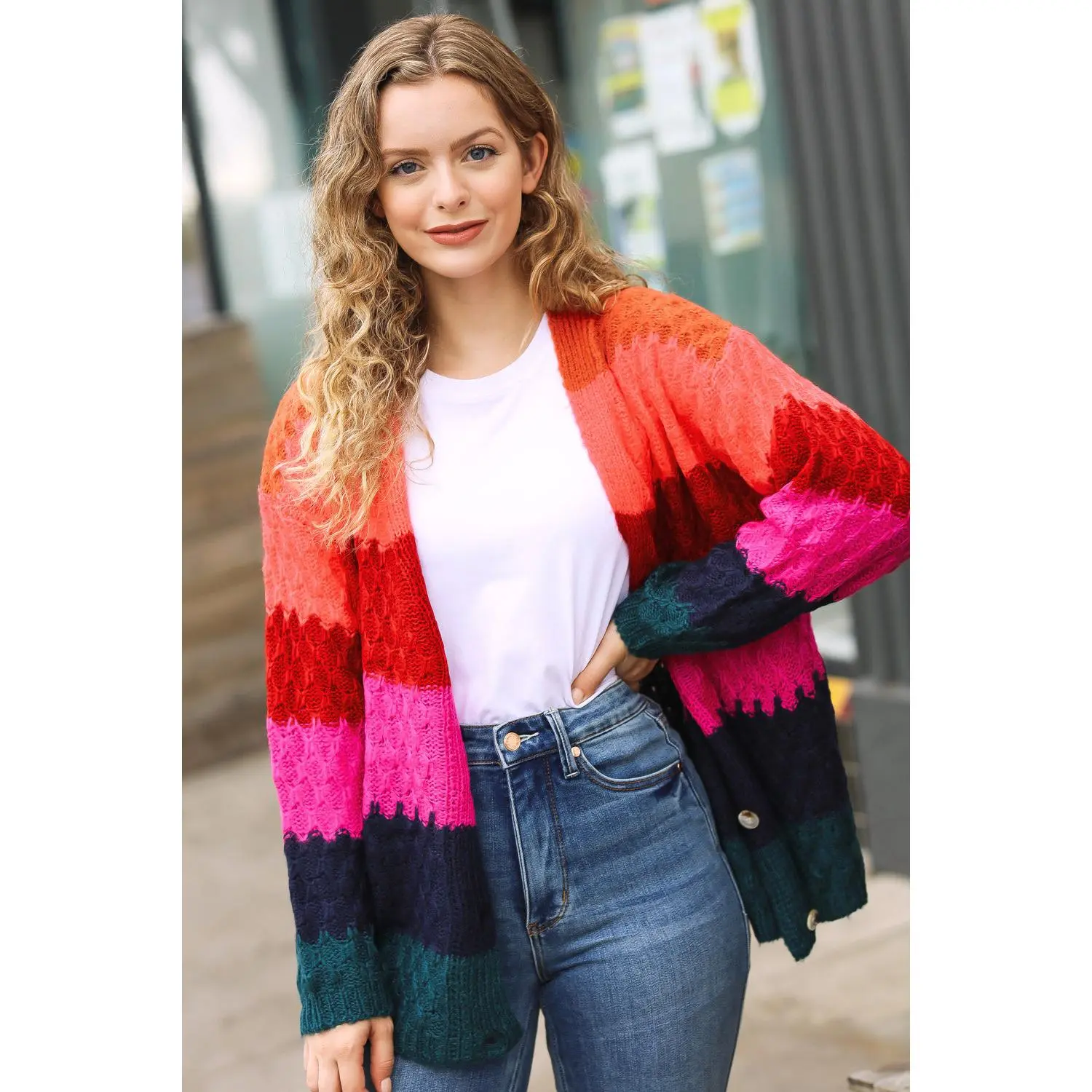 Make Your Day Magenta Honeycomb Knit Button Down Cardigan