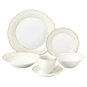 Lorenzo Import Tova LH434 24-Piece Wavy Porcelain Dinnerware Set - Service for 4, Suitable for Tea and Dining Use, Dinnerware Sets