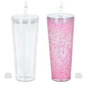Personalize 24 oz Acrylic Snowglobe Tumbler with Glitter and Design - Add your touch for Customization - Bottle, Drinkware