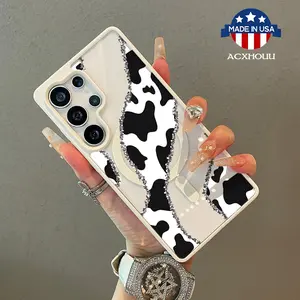 Adorable Magnetic Case for Samsung S22/23/24/25 plus ultra Black and white milk stripes MagSafe Compatible, Lightweight, Anti-Fall | Girly & Chic Style