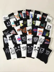 20 Pairs Men's Socks, Abstract Art Print Graffiti Pattern, Fashion Casual Athletic Crew Socks, Comfortable Soft, Unisex Mid-Calf, Streetwear, Basketball Socks