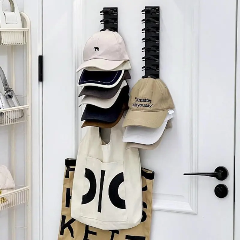 Hat Organizer for Baseball Caps, Hanging Hat Rack for Wall with Strong Adhesive Holding up to 20 Hats, Hat Hanger with Wall-Drilled Mounting for Door, Bedroom and Closet, Hat Storage, Hat Holder, Storage Hooks, Wall Mounted Organizer, Hat Hangers for Wall