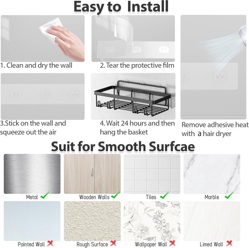 2026 New Year Gift Plan,5 Pack 5-Pack 2-in-1 Bathroom & Kitchen Storage Set-Strong Rack Shelf for Inside Shower Adhesive Bathroom Wall & Kitchen Storage Basket Rustproof Stainless Steel Shampoo Holder Bathroom Accessory Decor Set Black&Pink,New Year Gift