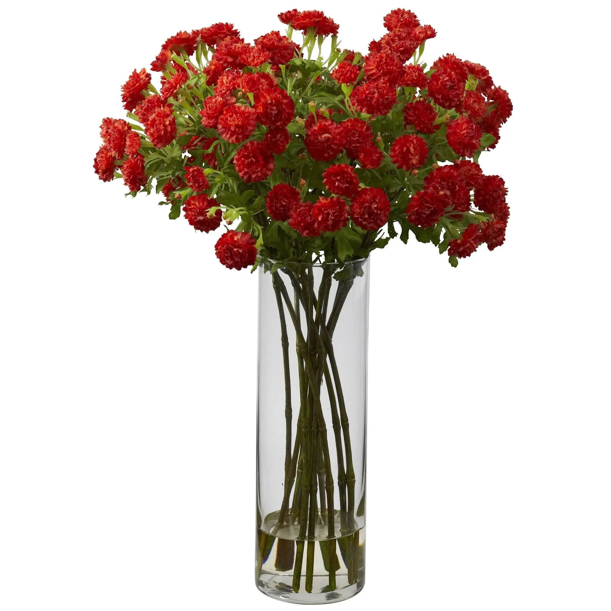 Japanese Silk Decorative Floral Arrangement Set - 17" Tall Dense Flower Decor, Colorful Glass Vase for Home Decor & Supplies