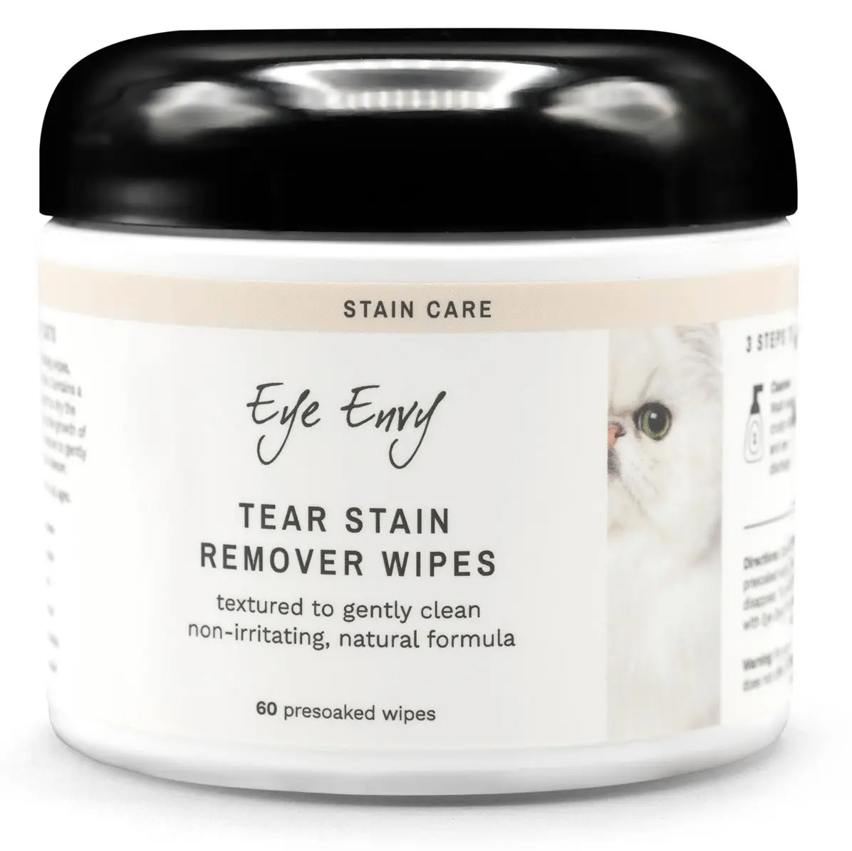 Eye Envy Tear Stain Wipes for Cats. Textured to Gently Clean Tear Stains. Natural Formula. Recommended by Persian & Exotic Breeders, Groomers. USA Made. 60 Cat Eye Wipes
