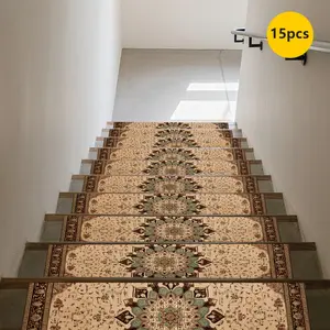 Non-Slip Stair Carpet, Step Protection Carpet, Decorative Bordered Stair Mat, Vintage Design Rug for Home Decoration & Bedroom Accessories - Suitable for Indoor, Outdoor Stairs & Multiple Scenarios