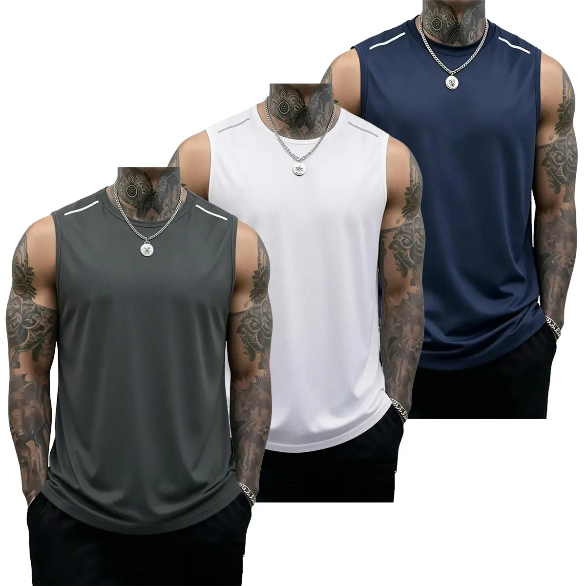 Men’s 3PCS Tank Tops 3pack Workout Set - Casual Soft Sleeveless Crew-Neck Muscle Compression Tops, Solid Color Vibe for Summer Fitness, Basketball Activities