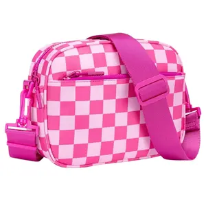 Checkered Nylon Crossbody Bag for Men & Women Unisex Mini Purse with Adjustable Strap for Traveling Small Cute Purses Trendy Shoulder Handbags Wide Strap Fashion Design Fully Functional
