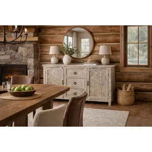 Hand-carved Antique Finish 2-door Sideboard Cabinet