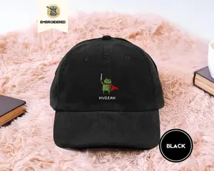 huzzah frog dad hat, embroidered ren faire cap, fantasy sword frog hat, vintage corduroy cap, frog gift