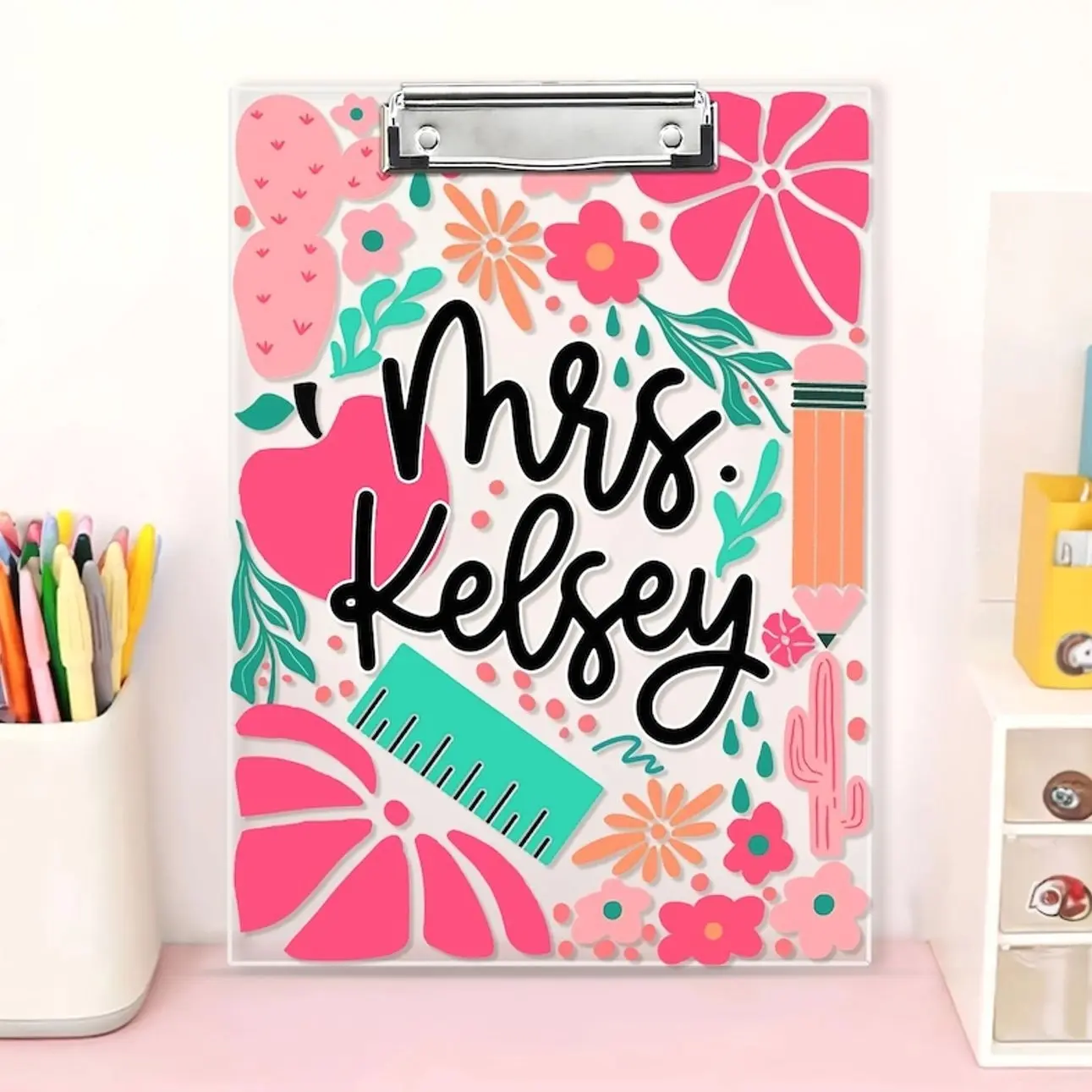 Personalized Teacher Appreciation Gift, Custom Groovy Floral Teacher Clipboard, End Of Year Gift, Back To School Teacher School Supplies