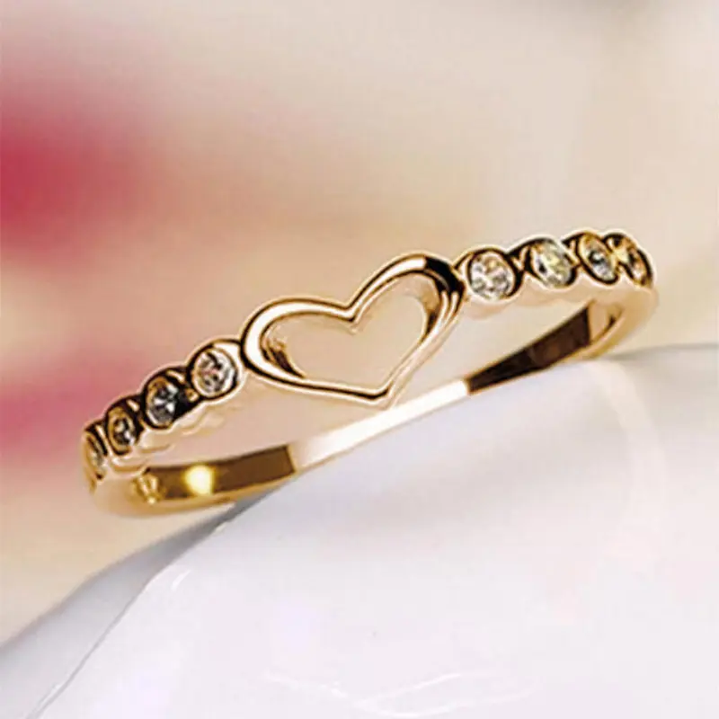 Women's Elegant Rhinestone Decor Engagement Ring, Beautiful Rings, Trendy Hollow Out Heart Design Promise Ring for Women & Girls, Fashion Vintage Jewelry As Gift for Daily & Party Decor