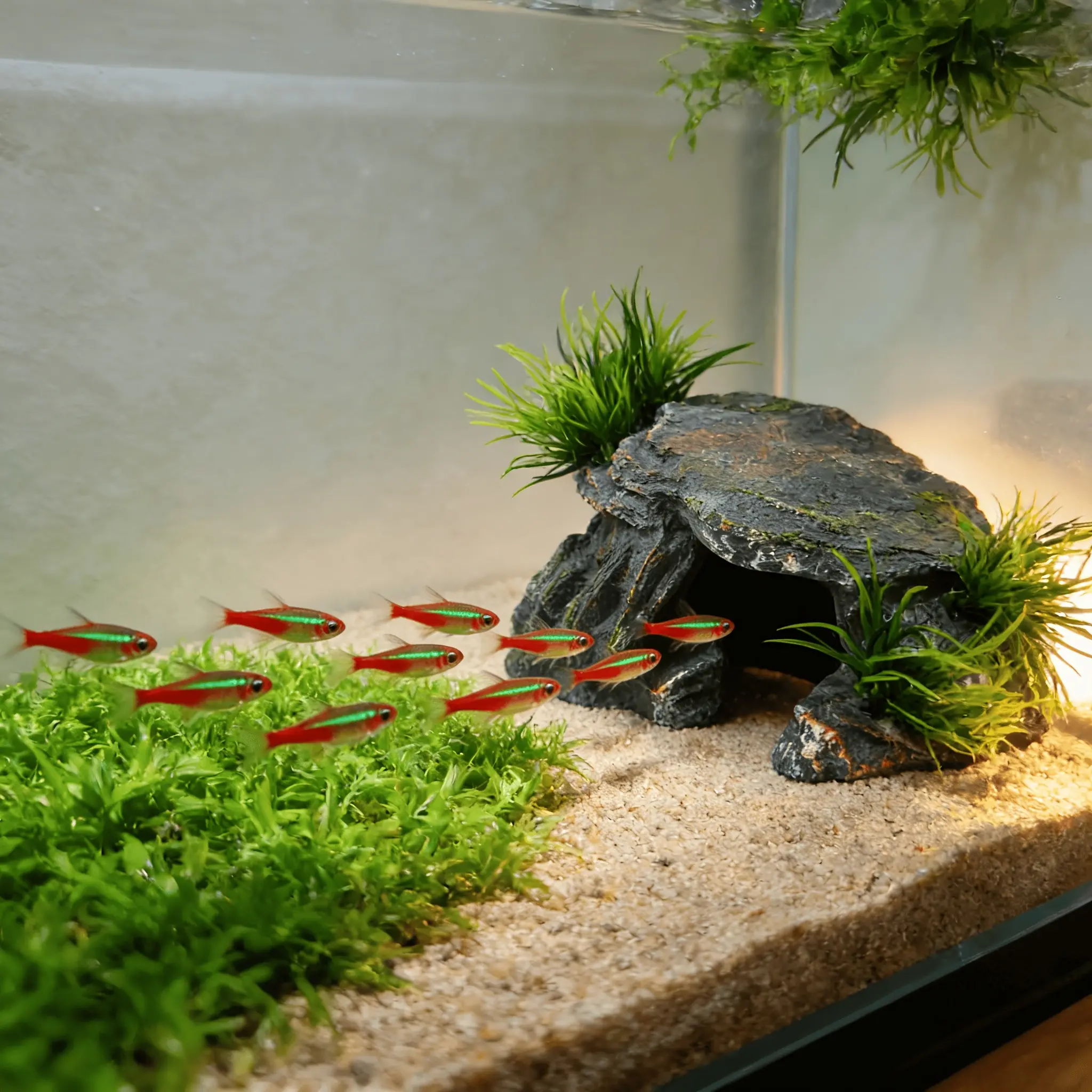 Realistic Rock Aquatic Plant Fish Tank Landscape Hideaway House & Decorative Two-In-One Natural Texture Non-Toxic Resin Safe Habitat Aquarium Decor Fish Tank Decorations