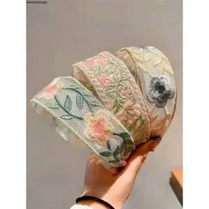 3Pcs Women's Bohemian Floral Embroidered Wide Headbands Set, Elegant Vintage Style Hair Accessories, Soft & Comfortable for Travel, Parties, Daily Outfits & Casual Styling