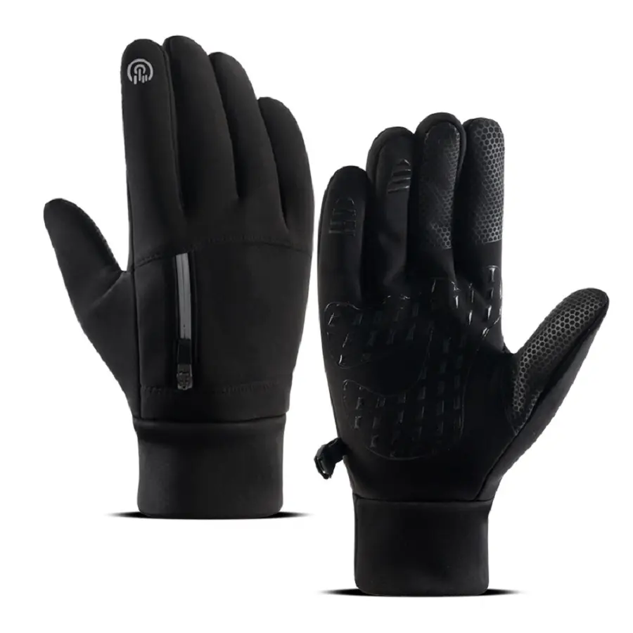 Sports Outdoor Winter Gloves - Black, Gray, Lightweight Thermal Windproof Water Resistant Gloves with Zipper Design, Textured Palm for Running, Hiking, Driving