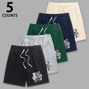 Men's 5 Pack Shorts Featuring Stylish "It Is What It Is" Letter Print – Lightweight Skin - Friendly Material, Adjustable Drawstring Waist, Versatile for Home, Gym, Street Style