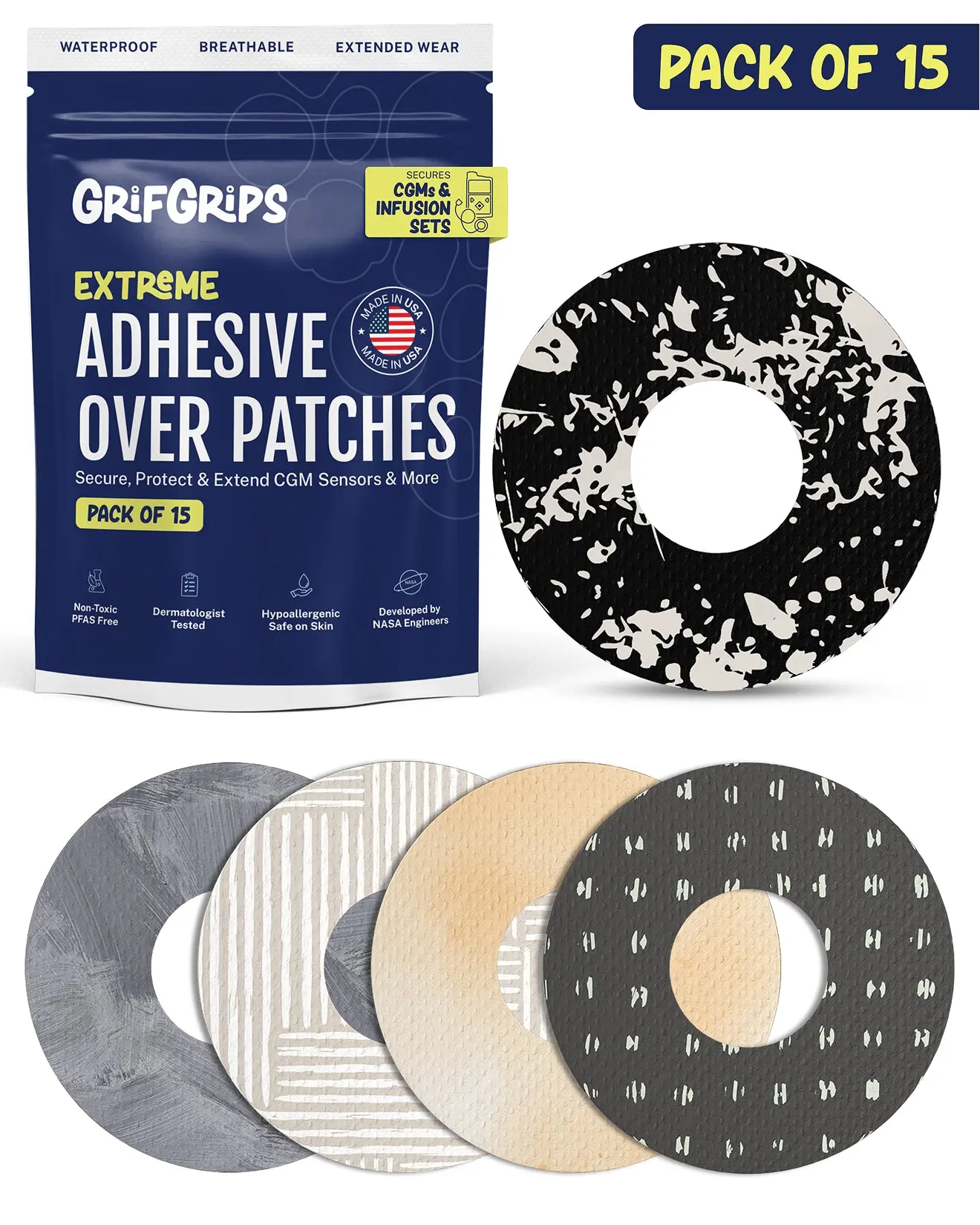 GrifGrips EXTREME - Universal Adhesive Patches - Neutral (15 Pack)