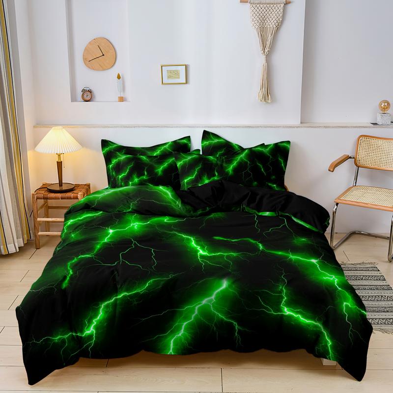 Lightning Print Duvet Cover Set, 3 Counts/set Including 1 Duvet Cover & 2 Pillowcase without Filler, Soft Breathable Bedding Set for Home Dormitory, Bedroom Bedding Set