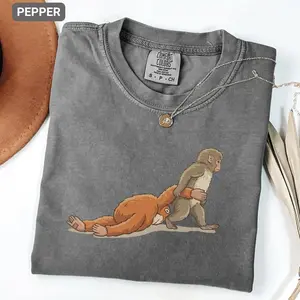 Monkey Punch Graphic T Shirt, Baby Monkey Holding Plush Toy, Animal Lover Gift, Comfort Colors Cute Cozy Tee