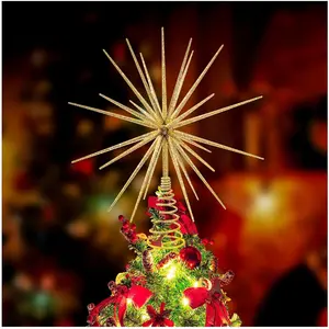 13.7 Inch Gold 3D Burst Exploding Star Christmas Tree Topper New Year Holiday Tree Decoration