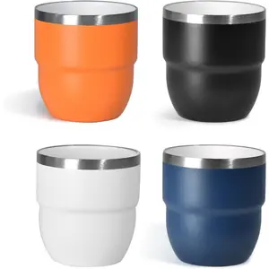4 oz 4 Pack 4 Colors Espresso Cup, Ceramic-Lined 18/8 Stainless Steel Reusable Stackable Double-Wall Vacuum Insulated Coffee Tea Cups, Dishwasher Safe for Espresso Machine