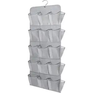 30 Large Pockets Dual Sided Hanging Shoe Organizer for Closet with Rotating Hanger Hanging Shoe Shelves, Grey