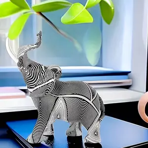 Fashion Striped Elephant Statue, Modern Simple Resin Decoration, Perfect for Living Room Office Corridor