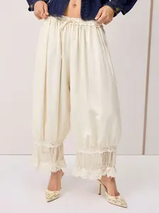 Cider Mid Rise Lace Patched Drawstring Cropped Bloomer Pants
