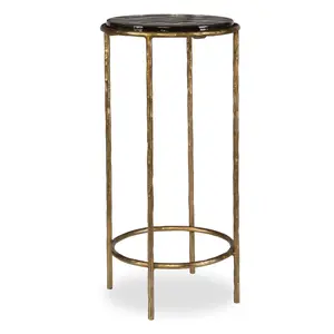 Extreme Sheer W23030 Antique Gold Metal-Finish Glass-Topped Accent Table - Ideal for Antique, Gold End Table Needs, Antique End Tables, Glass-Topped End Tables