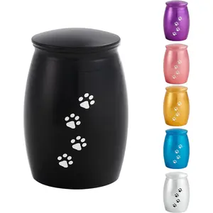 2.67 Inches Small Cremation Urns for Dog or Cats Ashes,Mini Black Pet Ashes Keepsake with Paw Print