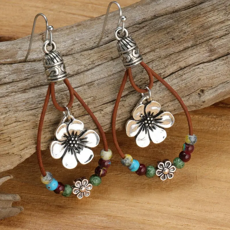 Boho Style Flower Decor Water Drop Design Dangle Earrings, Bohemian Earrings, Unique Design Earrings, Statement Earrings, Versatile Earrings, Fashionable Jewelry for Women & Girls, Stylish Jewelry, Trendy All-match & Exquisite Jewelry for Birthday Gift