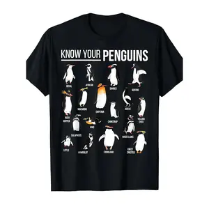 know your penguins educational penguin species graphic tshirt, cute animal lover oversized tee, men's wildlife biology streetwear casual cotton top, penguin enthusiast daily wear gift shirt