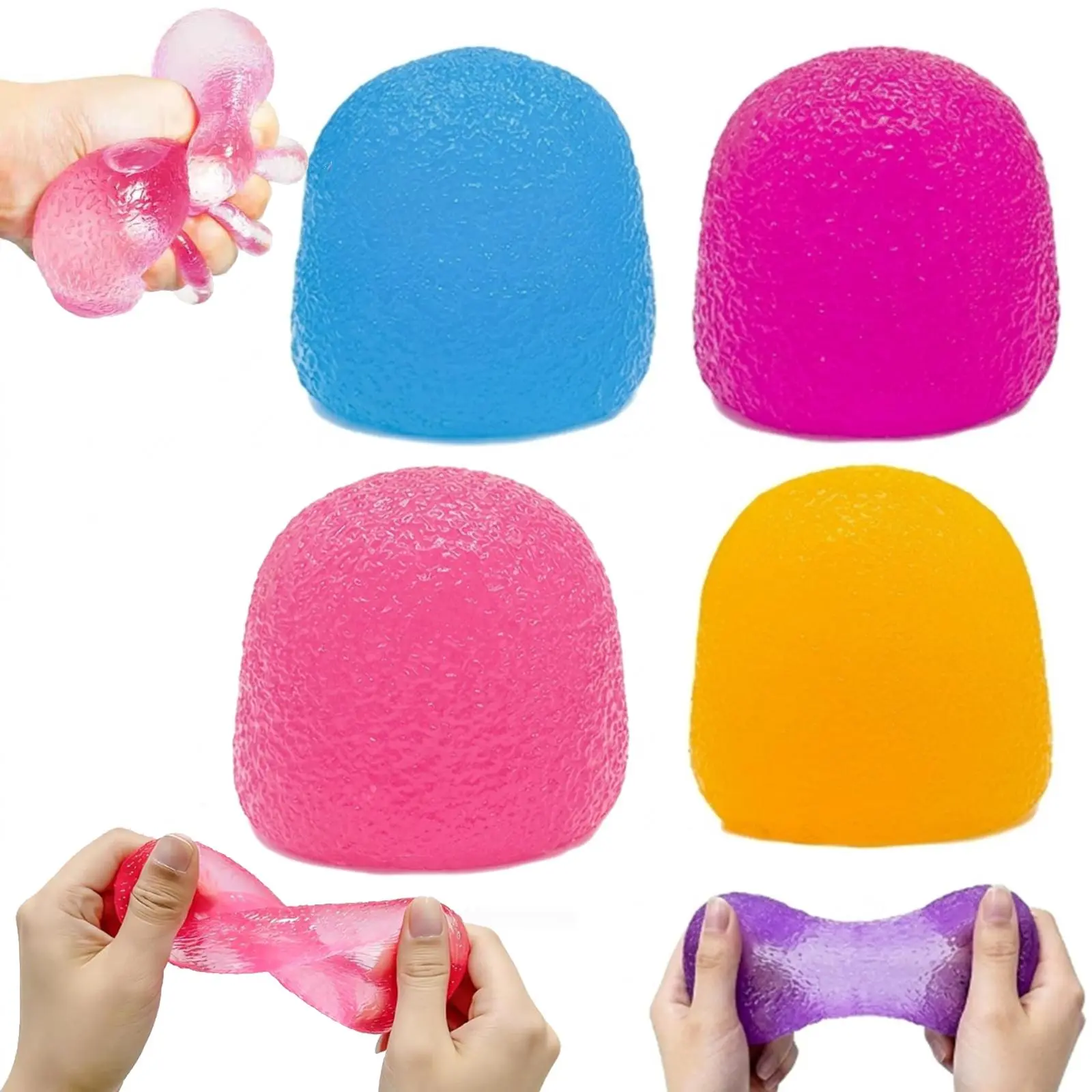【 SummerWins】4 counts Super Solid Squeeze Ball, Squishy Fidget Toys Stress Balls for Kids Adults, Sensory Slow Rise Squeeze Ball for Anxiety Stress Relief, Candy Sugar Squishy Stretchy Squeeze Stress Balls for Party Favors Gifts