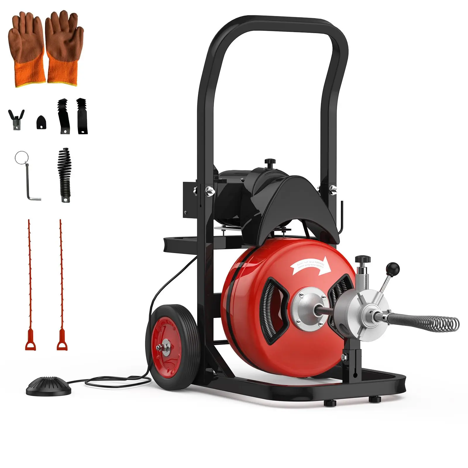 [Football Fan SeasonDeal] Heavy Duty Electric Drain Cleaner Machine 100FT x 1/2" – 450W Sewer Snake Auger, 4 Cutters, Air Foot Switch, Professional Plumbing Tool for 2"-4" Pipes