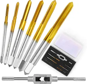6Pcs Metric Tap Set with 1Pc Tap Wrench, M2 HSS Thread Tap Set from M2 to M6, Machine Screw Tap for Metal,Aluminum,Plastic,Wood