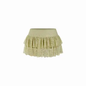 Cider Lace Floral Low Rise Ruffled Layered Mini Skirt SwimWeek