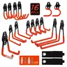 16PCS Heavy Duty Wall-Mounted Garage Storage Hooks Set with Hardware & Straps Multi-Shape Organizer for Tools Bikes Ladders Garden Equipment in Garage Shed Workshop