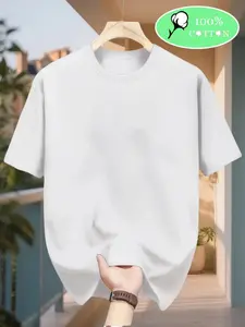 220g Heavyweight 100% Cotton Men's T-Shirt - Solid Color Plain White (No Print) Short Sleeve Round Neck, Moisture-Wicking All-Season Casual & Sportswear, Breathable Blackout Tee for Gym, Travel, Casual Attire - Ideal Gift for Men