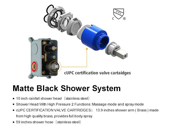 BESy Shower System with 10 Inch Round Rain Shower Head and Handheld Wall Mounted, High Pressure Rainfall Shower Faucet Fixture Combo Set with 2 in 1 Handheld Showerhead for Bathroom, Matte Black wall mount rain shower