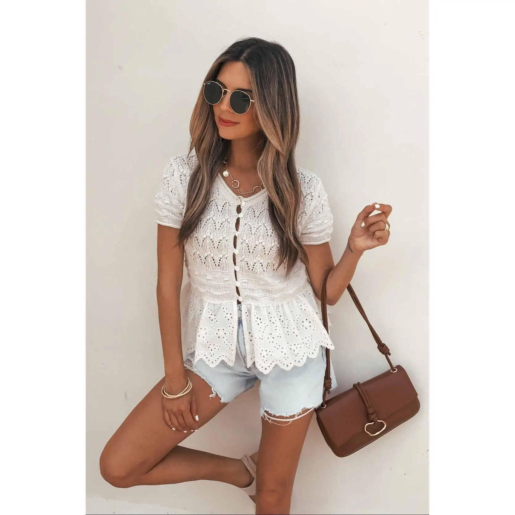 Ivory Crochet Peplum Top