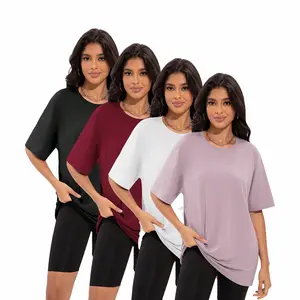 4 Packs Oversized Tshirts For Women, Loose Fit Crew Neck Summer Baggy Tops Workout Tees Plus Size T Shirts